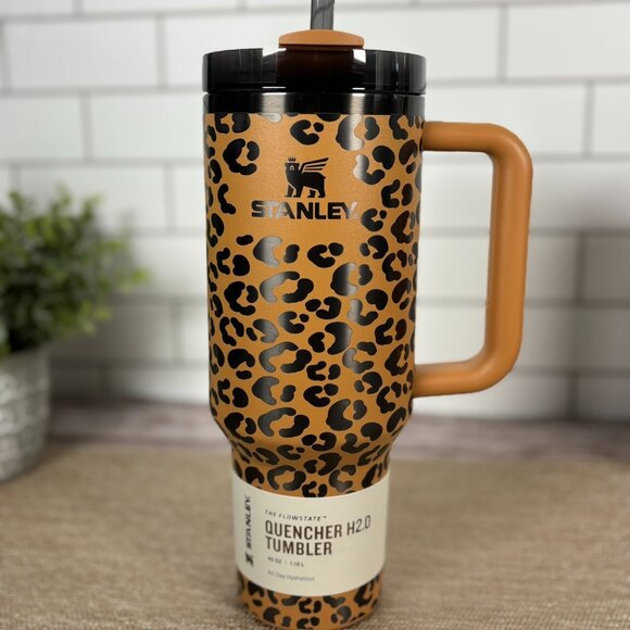 Leopard Print Custom Stanley 40 oz Tumbler with Handle Big Cat Animal Print Gift